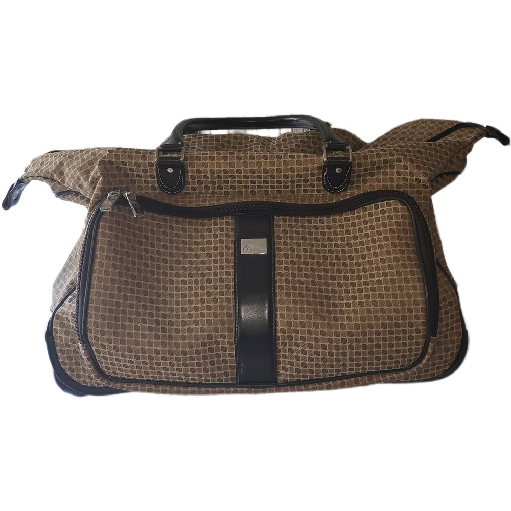 Nine & Co Nine‎ West Rolling Duffle Brown Tan Geometric Travel Carry On Luggage